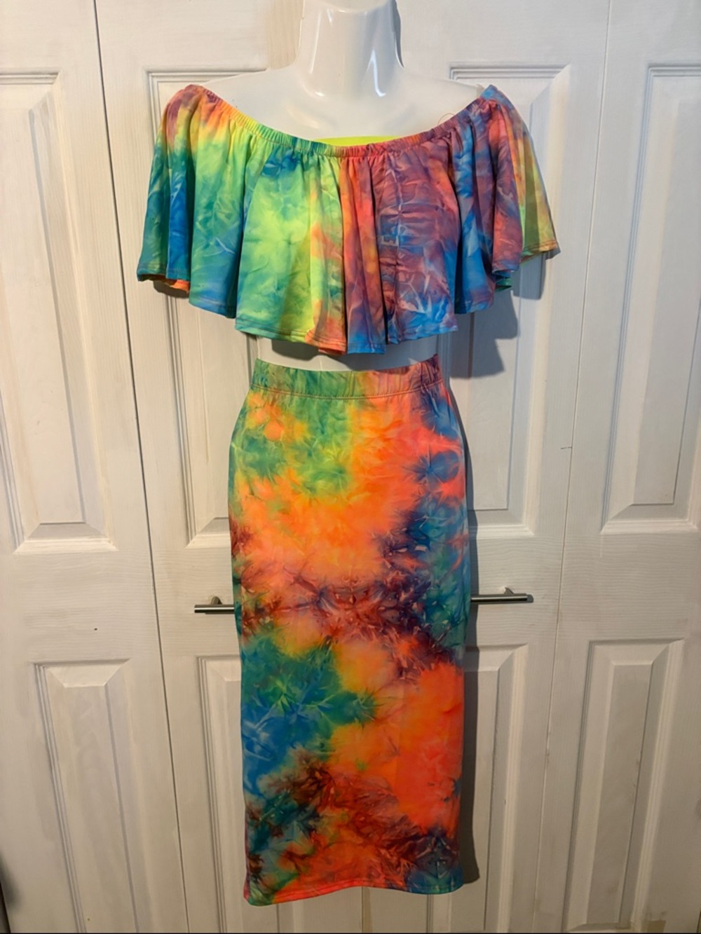 Off-Shoulder Tie-Dye Two-Piece Dress - Multicolor